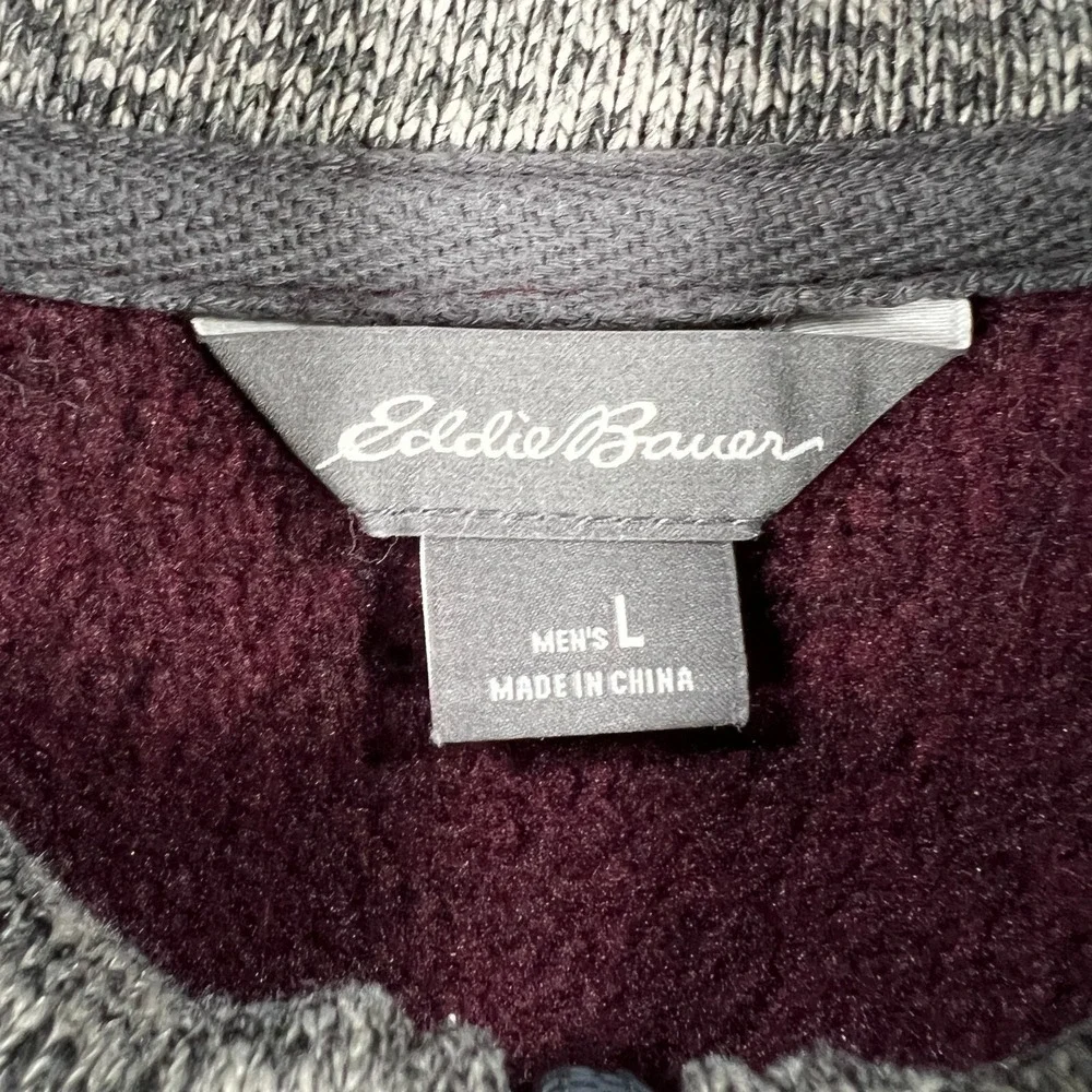 Eddie Bauer Sweater Mens Large Red Long Sleeve 1/4 Snap Outdoor Casual Hiking